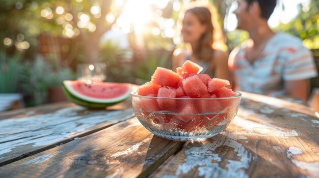 Photo gratuite les jeunes avec une délicieuse pastèque