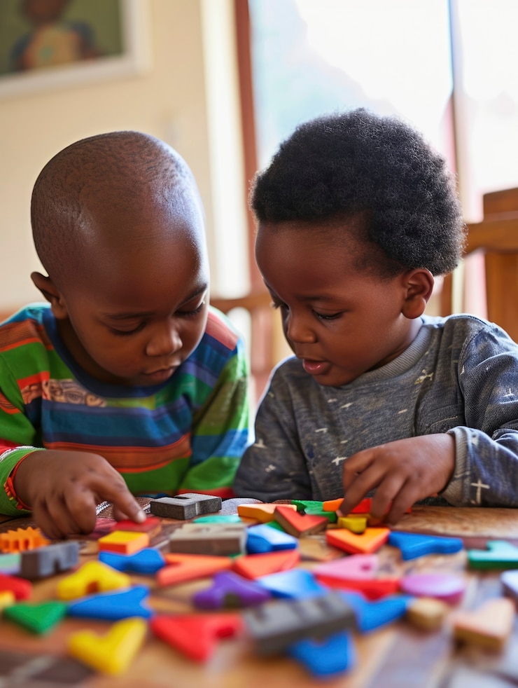Photo gratuit des jeunes enfants autistes jouant ensemble