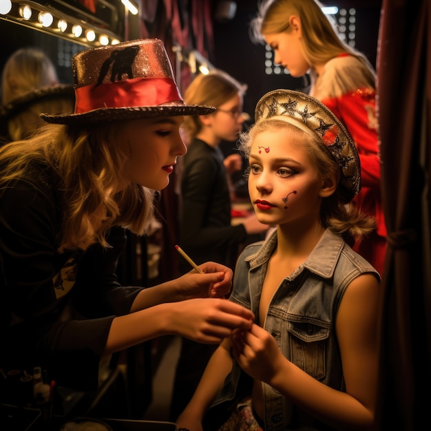 Photo gratuite de jeunes enfants derrière la scène d'une production théâtrale