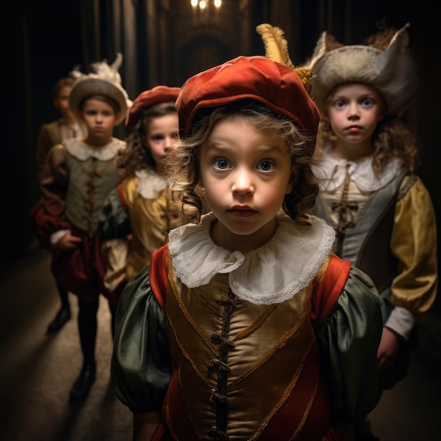 Photo gratuite de jeunes enfants derrière la scène d'une production théâtrale