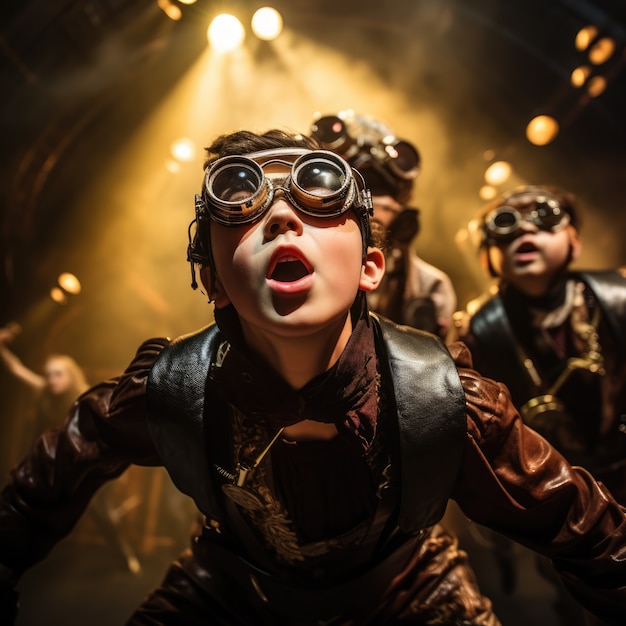 Des jeunes enfants jouent une pièce de théâtre pour célébrer la Journée mondiale du théâtre.