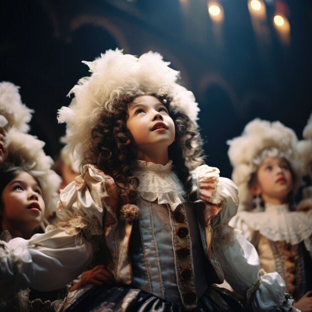 Photo gratuite des jeunes enfants jouent une pièce de théâtre pour célébrer la journée mondiale du théâtre.