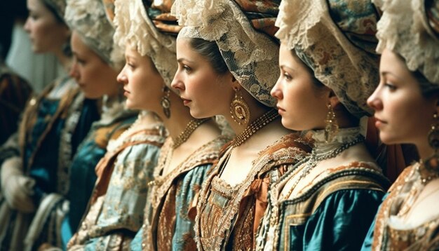 Photo gratuite des jeunes femmes en costume traditionnel défilent à l'extérieur générées par l'ia