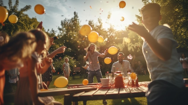 Photo gratuite jeux ludiques à la fête d'anniversaire sur fond nature