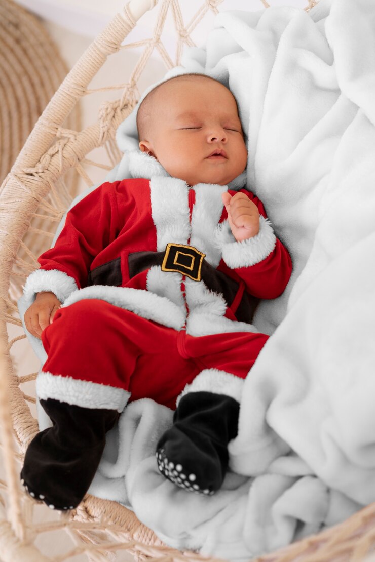 Photo gratuit joli bébé vêtu de vêtements de père noël