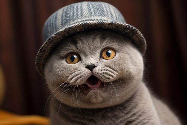 Photo gratuite un joli chat britannique portant un portrait de chapeau