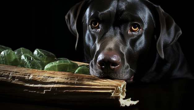 Photo gratuite joli chiot labrador noir assis regardant la caméra avec fidélité générée par l'intelligence artificielle