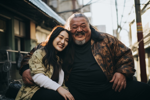 Photo gratuite joli portrait de père et de fille pour la fête du père.