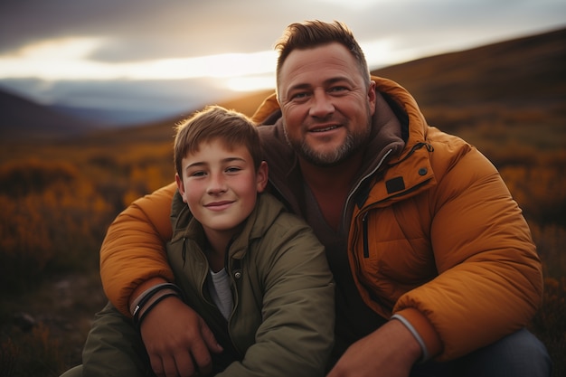 Photo gratuite joli portrait de père et de fils pour la fête du père.