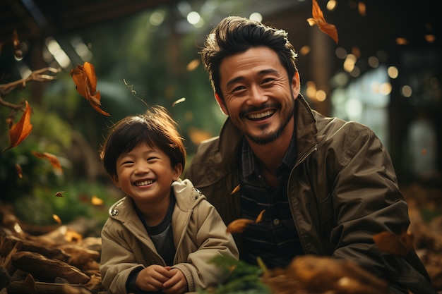 Photo gratuite joli portrait d'un père et de son enfant pour la fête du père.