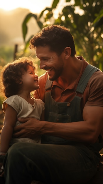 Photo gratuite joli portrait d'un père et de son enfant pour la fête du père.