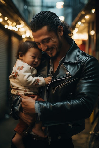 Photo gratuite joli portrait d'un père et de son enfant pour la fête du père.