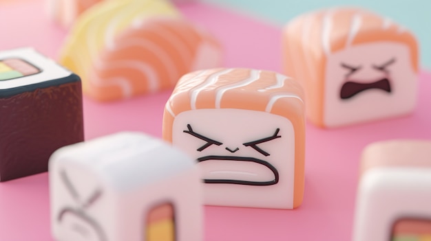 Photo gratuite un joli sushi en 3d avec un visage