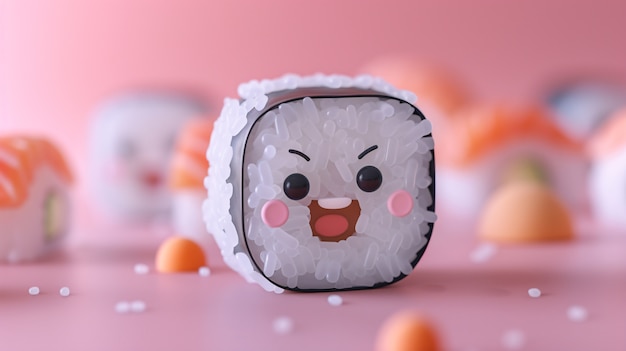 Photo gratuite un joli sushi en 3d avec un visage