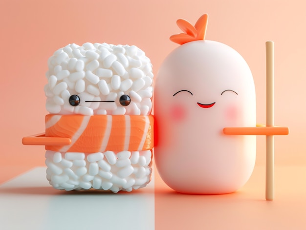 Photo gratuite un joli sushi en 3d avec un visage