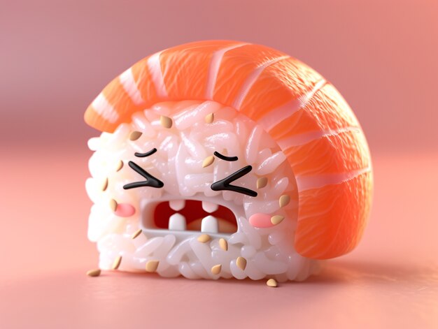 Photo gratuite un joli sushi en 3d avec un visage