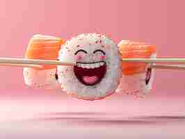 Photo gratuite un joli sushi en 3d avec un visage