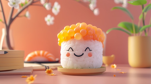 Photo gratuite un joli sushi en 3d avec un visage