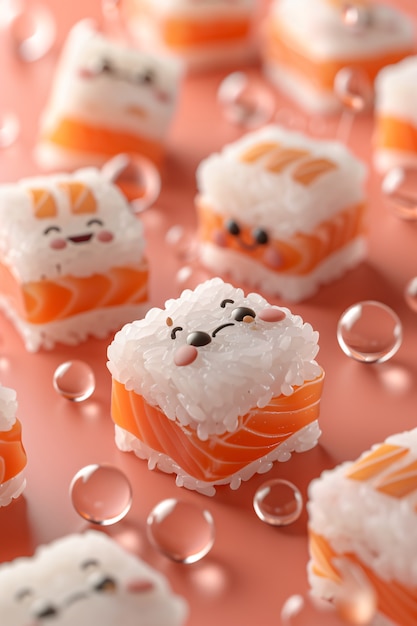 Photo gratuite un joli sushi en 3d avec un visage