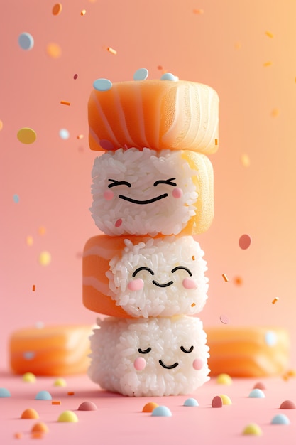 Photo gratuite un joli sushi en 3d avec un visage