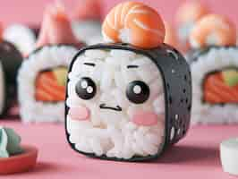 Photo gratuite un joli sushi en 3d avec un visage