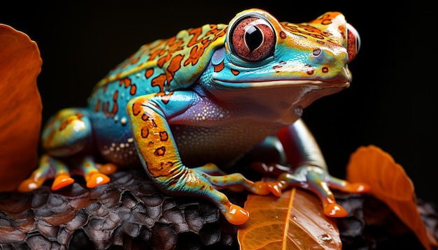 Une jolie grenouille aux yeux rouges assise sur une feuille générée par l'intelligence artificielle