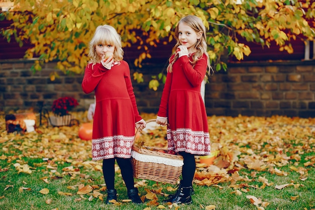 Jolie petite fille dans un parc en automne