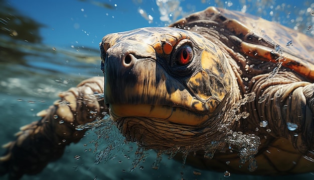 Photo gratuite une jolie tortue nageant sous l'eau en regardant la caméra générée par l'intelligence artificielle