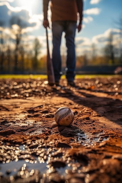 Photo gratuite un joueur de baseball sur le terrain pendant un match
