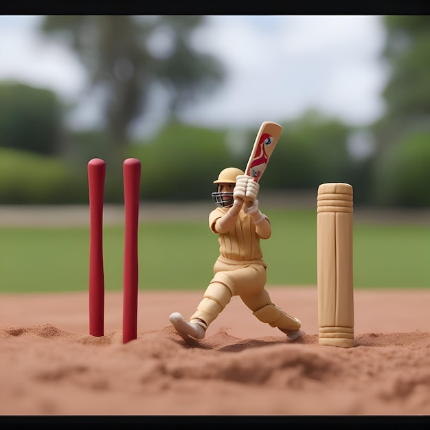 Joueur de cricket frappant la balle avec une batte sur le terrain