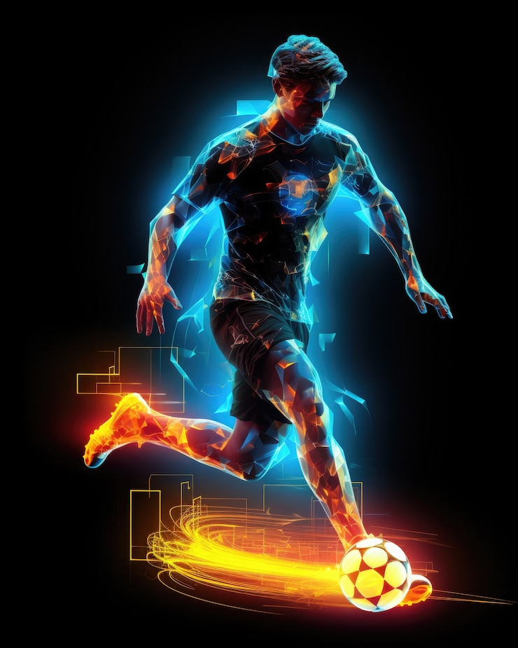 Photo gratuit joueur de football futuriste avec des lumières brillantes
