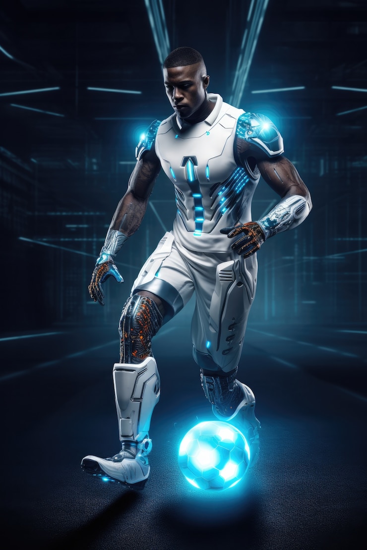 Photo gratuit joueur de football futuriste avec des lumières brillantes