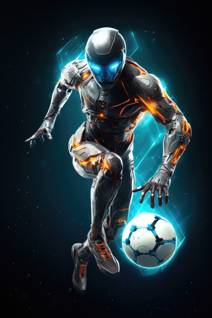 Photo gratuit joueur de football futuriste avec des lumières brillantes
