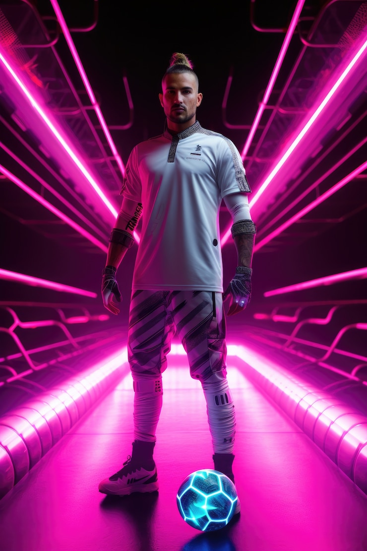 Photo gratuit joueur de football futuriste avec des lumières brillantes