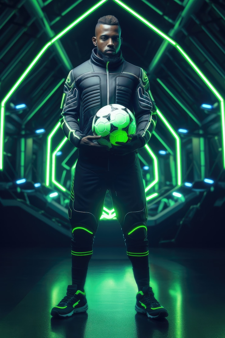 Photo gratuit joueur de football futuriste avec des lumières brillantes