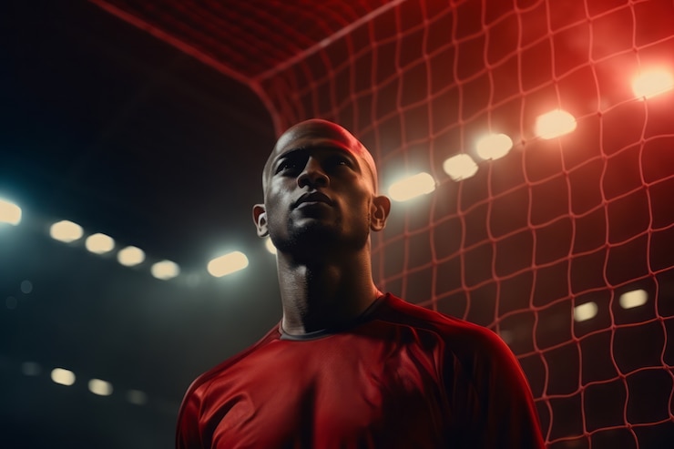 Photo gratuit joueur de football masculin sur le terrain la nuit