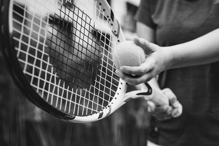 Photo gratuit joueur se prépare pour un service au tennis