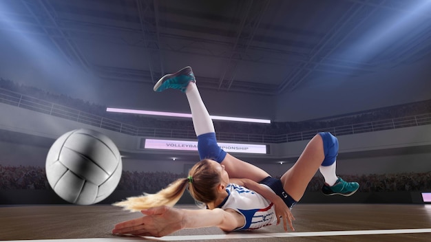 Photo gratuite joueurs de volley-ball professionnels féminins en action sur le stade 3d