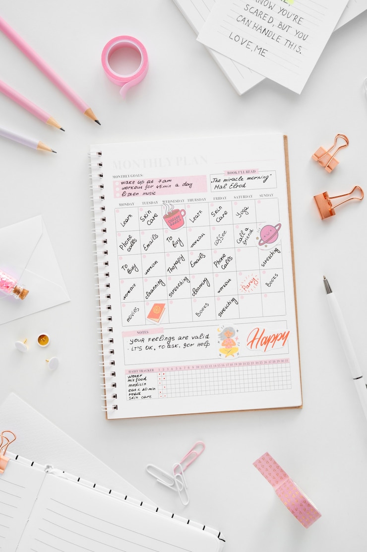 Photo gratuit journal à puces en papier avec papeterie