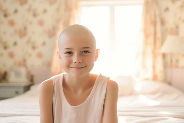 Journée mondiale de sensibilisation contre le cancer avec un petit enfant