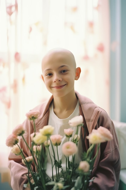 Journée mondiale de sensibilisation contre le cancer avec un petit enfant