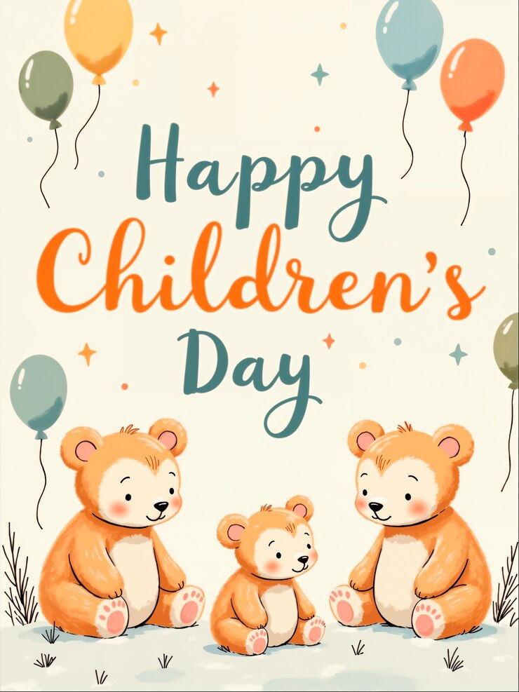 Photo gratuit joyeuse journée des enfants avec de mignons ours et des ballons