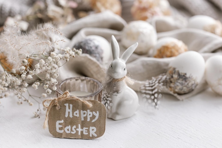 Photo gratuit joyeuses pâques fond avec des détails de décor pastelcolored