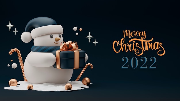Photo gratuite joyeux noël 2022 salutations avec bonhomme de neige