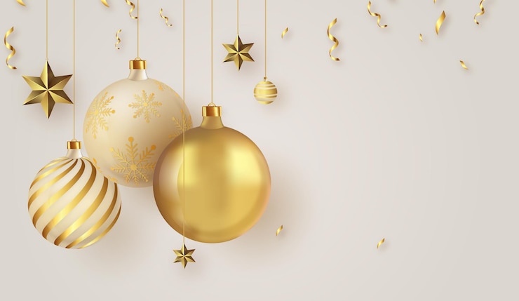 Photo gratuit joyeux noël fond avec des boules de noël dorées