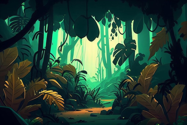 Jungle fond forêt nature scène futuriste générative ai