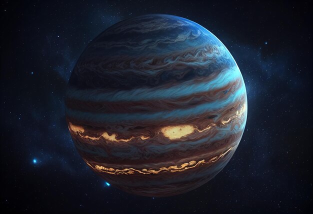 Jupiter dans le ciel la nuit jeu d'actifs de fond 2D futuriste ai générative