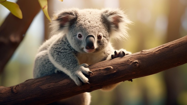 Photo gratuite un koala sur une branche d'arbre