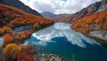 Photo gratuite un lac dans les montagnes avec le nom de la montagne en arrière-plan