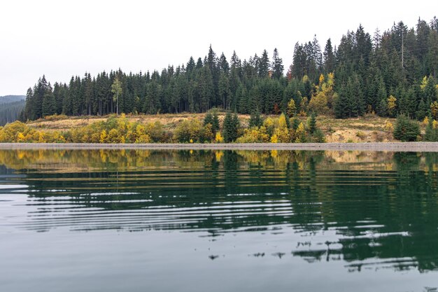 Lac de fond naturel et forêt dans les montagnes en automne